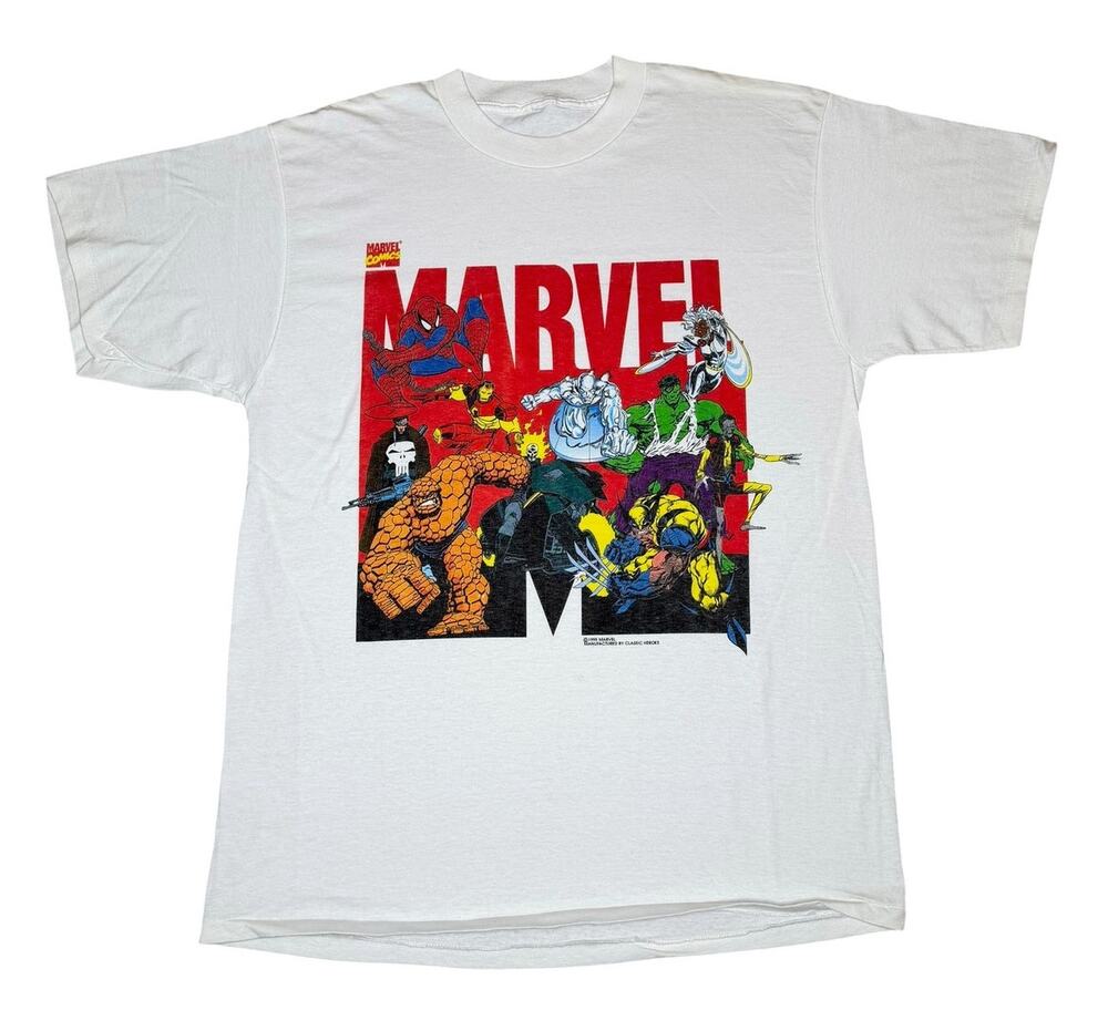 Vintage 90s Marvel Comics Super Heroes Wolverine Spiderman Hulk T-Shirt